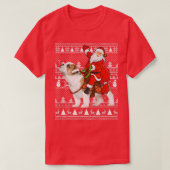 Matching Funny Santa Riding English Bulldog Ugly C T-Shirt (Design vorne)