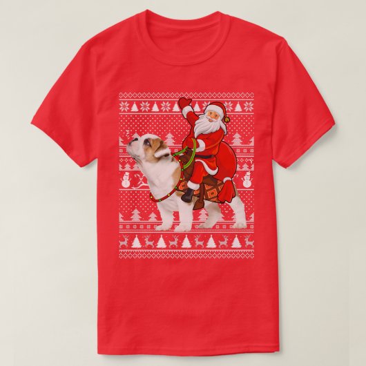 Matching Funny Santa Riding English Bulldog Ugly C T-Shirt (Design vorne)