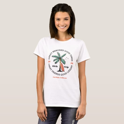 Matching Girls Trip Retro Beach Palm Tree Custom T-Shirt (Vorne ganz)