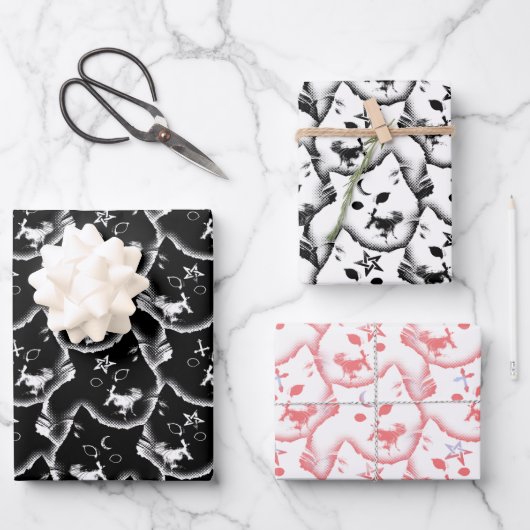 Matching Gothic Cat Niedlich Kitten Pentagramm Geschenkpapier Set (Vorderseite)