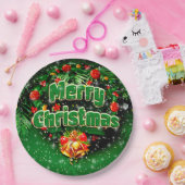 Matching Green Merry Christmas Gold Bells 9" Pappteller (Party)