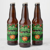 Matching Green Merry Christmas Gold Bells Bierflaschenetikett (Flaschen)
