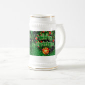 Matching Green Merry Christmas Gold Bells Bierglas (VorderseiteRechts)