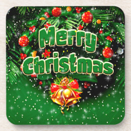 Matching Green Merry Christmas Gold Bells Getränkeuntersetzer