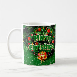 Matching Green Merry Christmas Gold Bells Kaffeetasse