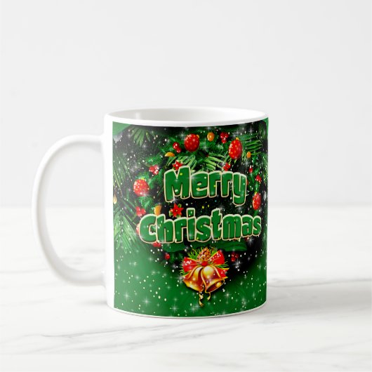 Matching Green Merry Christmas Gold Bells Kaffeetasse (Links)