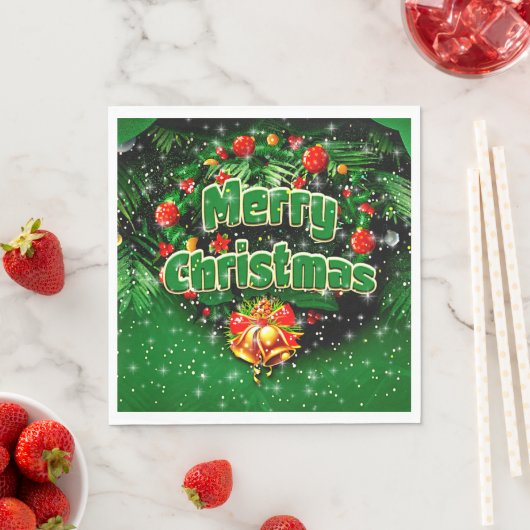 Matching Green Merry Christmas Gold Bells Luncheon Serviette (Beispiel)