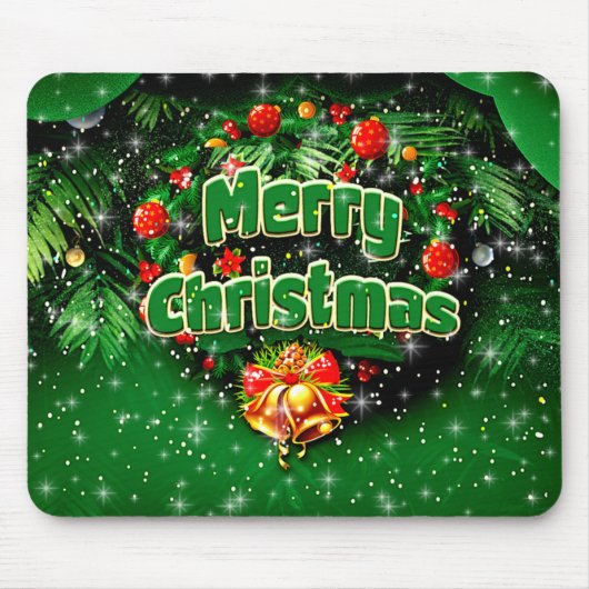 Matching Green Merry Christmas Gold Bells Mousepad (Vorne)