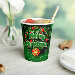 Matching Green Merry Christmas Gold Bells Pappbecher