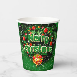 Matching Green Merry Christmas Gold Bells Pappbecher