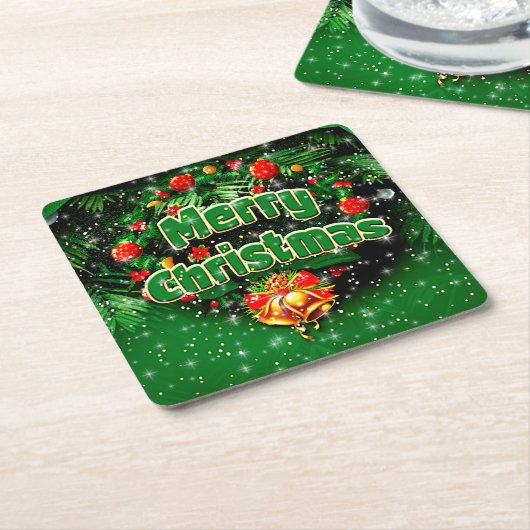 Matching Green Merry Christmas Gold Bells Rechteckiger Pappuntersetzer (angewinkelt)