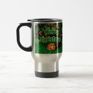 Matching Green Merry Christmas Gold Bells Reisebecher