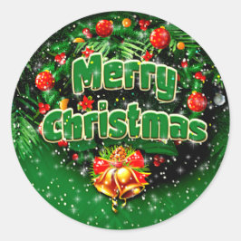 Matching Green Merry Christmas Gold Bells Runder Aufkleber