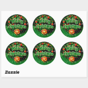 Matching Green Merry Christmas Gold Bells Runder Aufkleber