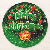 Matching Green Merry Christmas Gold Bells Runder Pappuntersetzer (Vorderseite)