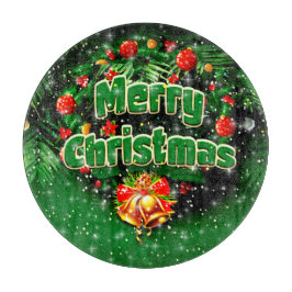 Matching Green Merry Christmas Gold Bells Schneidebrett