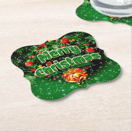 Matching Green Merry Christmas Gold Bells Untersetzer