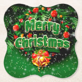 Matching Green Merry Christmas Gold Bells Untersetzer (Vorderseite)