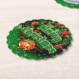 Matching Green Merry Christmas Gold Bells Untersetzer