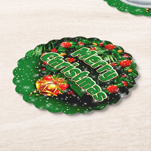 Matching Green Merry Christmas Gold Bells Untersetzer (angewinkelt)