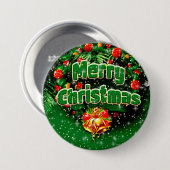 Matching Green Merry Christmas Gold Glocken Gruß Button (Vorne & Hinten)