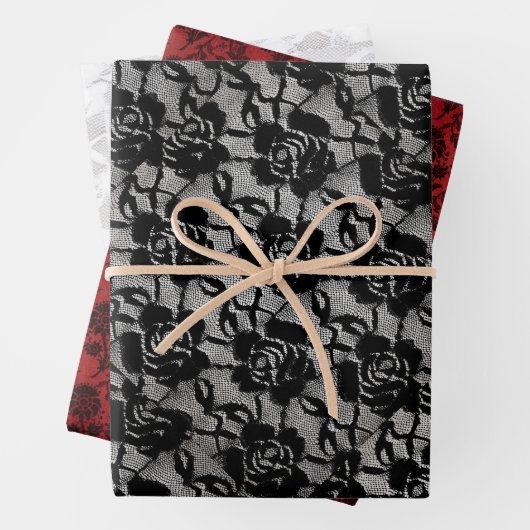 Matching Halloween Black Rose Goth White Lace Red Geschenkpapier Set (Beispiel)