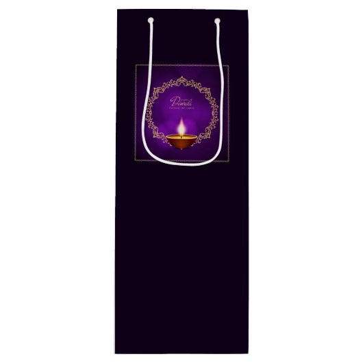 Matching Happy Diwali Lila Geschenktüte Für Weinflaschen (Vorderseite)