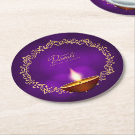 Matching Happy Diwali Lila Runder Pappuntersetzer