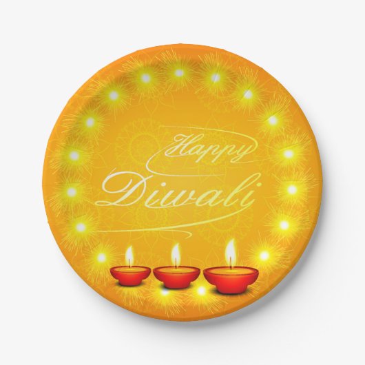 Matching Happy Diwali Yellow 7" Platine Pappteller (Vorderseite)