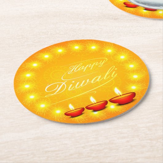 Matching Happy Diwali Yellow Runder Pappuntersetzer (Angewinkelt)