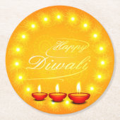 Matching Happy Diwali Yellow Runder Pappuntersetzer (Vorderseite)