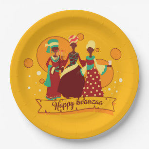 Matching Happy Kwanzaa 3 Ladys 9" Pappteller
