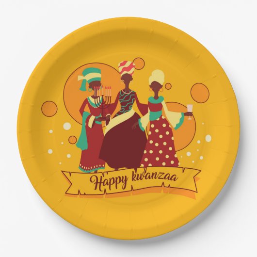 Matching Happy Kwanzaa 3 Ladys 9" Pappteller (Vorderseite)