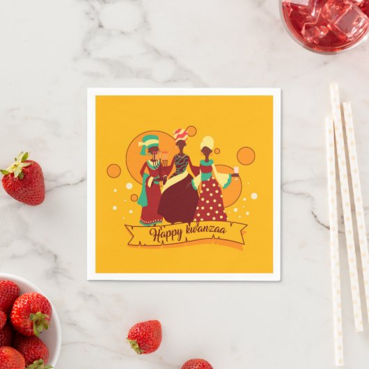 Matching Happy Kwanzaa 3 Ladys Yellow Cocktail Serviette (Beispiel)