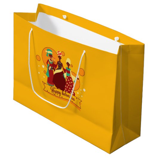 Matching Happy Kwanzaa 3 Ladys Yellow Große Geschenktüte (Vorderseite Schrägansicht)
