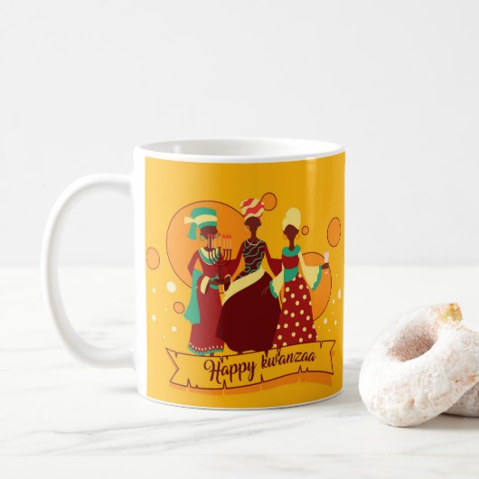 Matching Happy Kwanzaa 3 Ladys Yellow Kaffeetasse (Mit Donut)