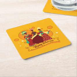 Matching Happy Kwanzaa 3 Ladys Yellow Rechteckiger Pappuntersetzer