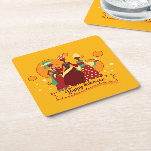 Matching Happy Kwanzaa 3 Ladys Yellow Rechteckiger Pappuntersetzer (angewinkelt)