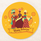 Matching Happy Kwanzaa 3 Ladys Yellow Runder Pappuntersetzer (Vorderseite)