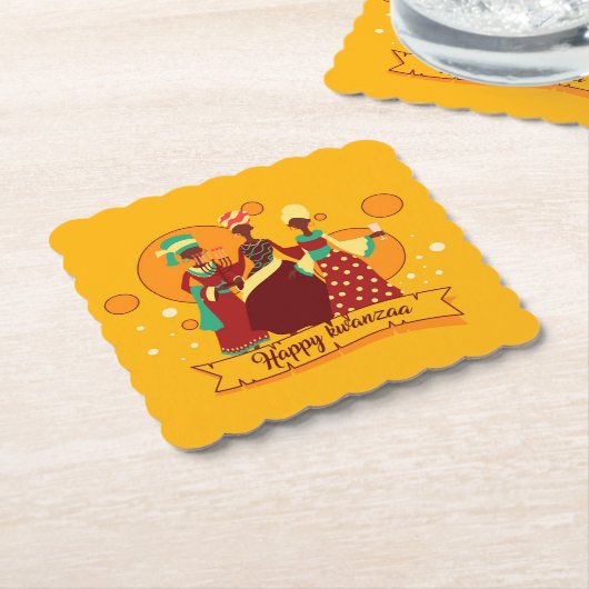 Matching Happy Kwanzaa 3 Ladys Yellow Untersetzer (angewinkelt)
