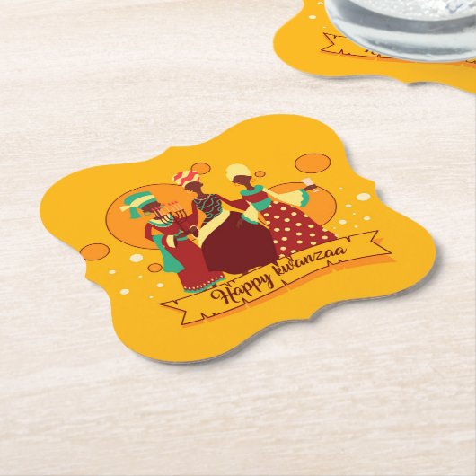 Matching Happy Kwanzaa 3 Ladys Yellow Untersetzer (angewinkelt)