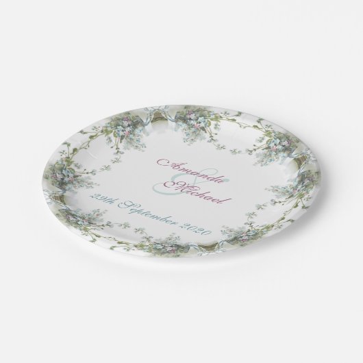 Matching Hochzeit Set vergessen mir Noten Pappteller (Schrägansicht)