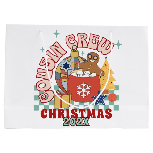 Matching Retro Cousin Crew Weihnachtskinder Große Geschenktüte (Rückseite)