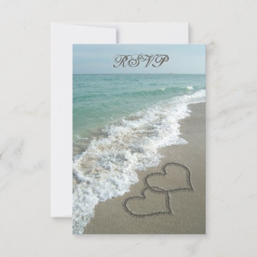 Matching RSVP Card, Two Sand Hearts Beach Wedding Karte (Vorderseite)