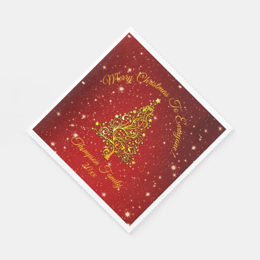 Matching Set Christmas Red Gold Tree Name Luncheon Serviette (Ecke)