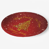 Matching Set Christmas Red Gold Tree Stars Name 9" Pappteller (Schrägansicht)
