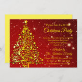 Matching Set Christmas Red Gold Tree Stars Name Einladung (Vorne/Hinten)