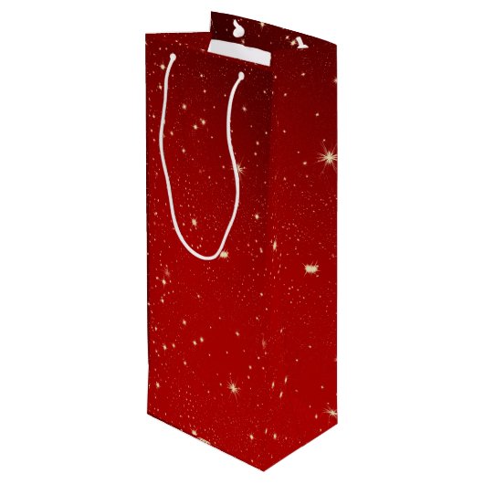 Matching Set Christmas Red Gold Tree Stars Name Geschenktüte Für Weinflaschen (Rückseite Schrägansicht)