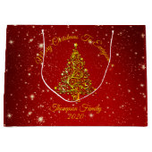 Matching Set Christmas Red Gold Tree Stars Name Große Geschenktüte (Vorderseite)