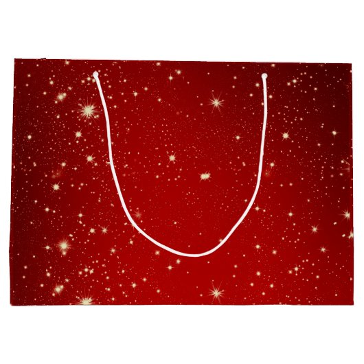 Matching Set Christmas Red Gold Tree Stars Name Große Geschenktüte (Rückseite)